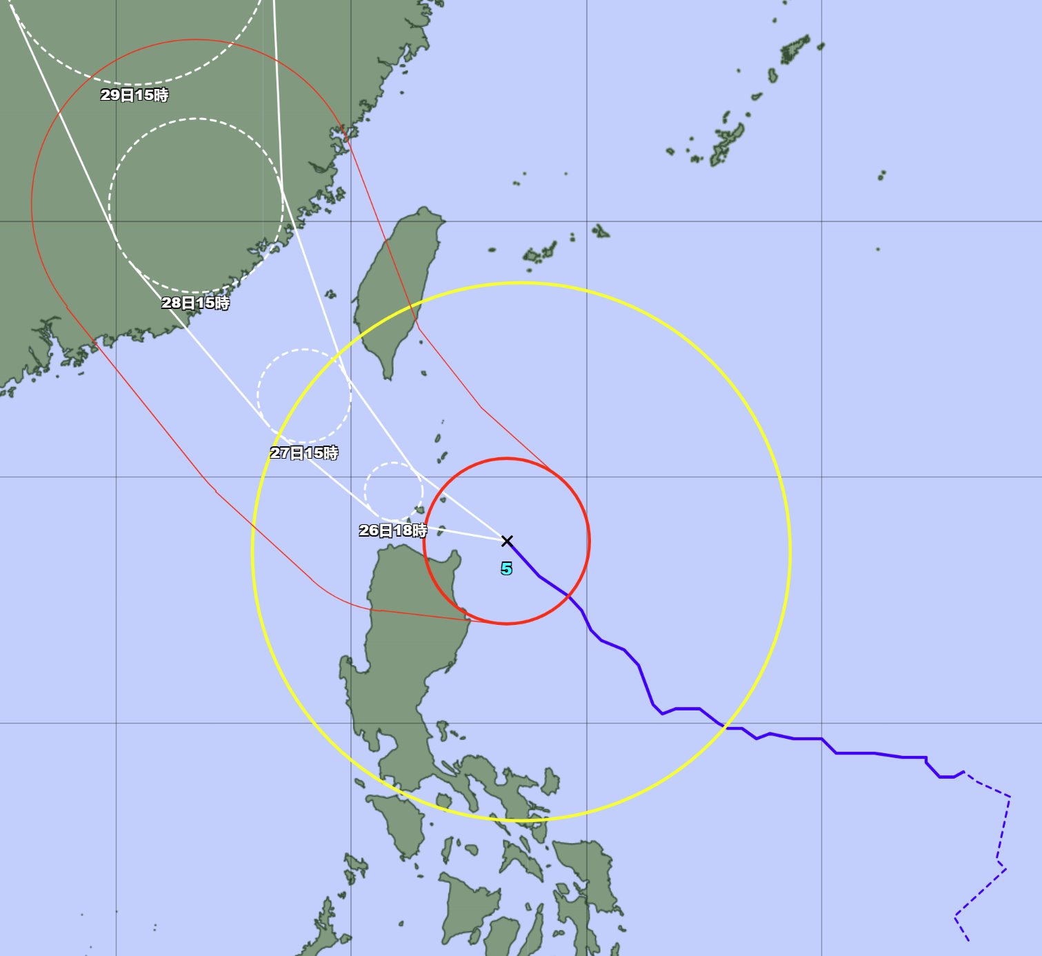 日本氣象預報2023年第5號超強臺風杜蘇芮路徑圖