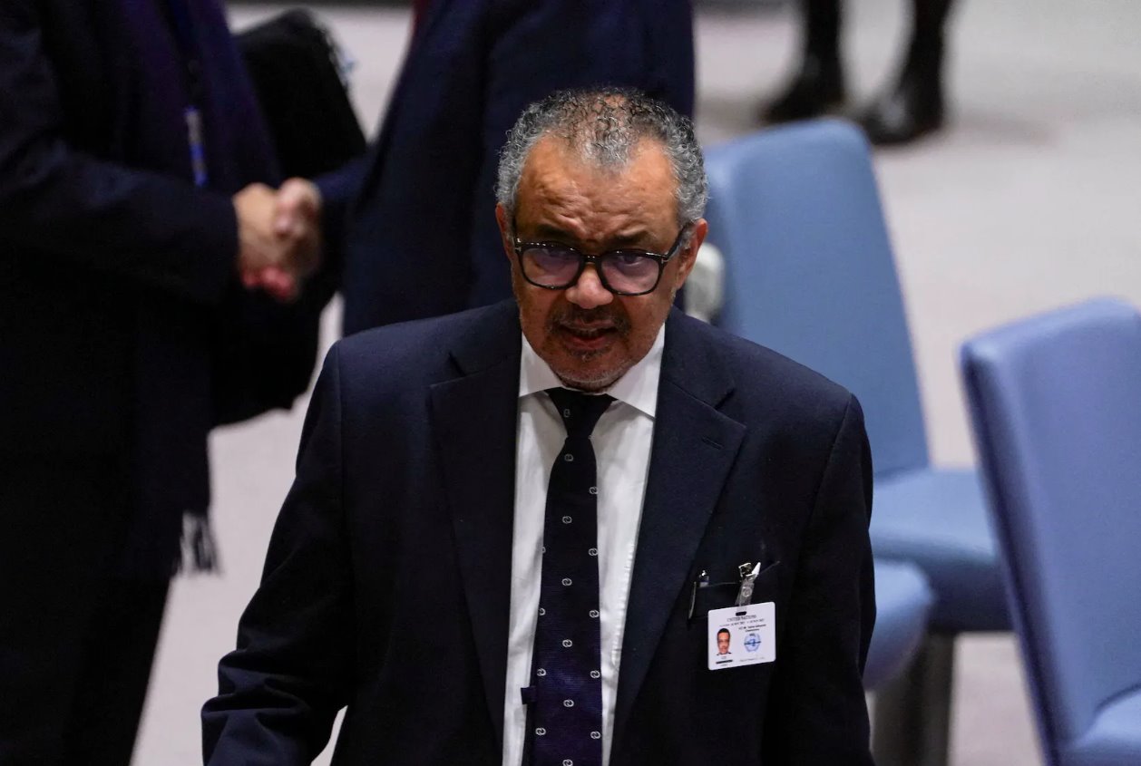 世界衛(wèi)生組織總干事譚德塞2023年11月10日在美國紐約聯(lián)合國總部出席聯(lián)合國安理會關(guān)于以色列和哈馬斯之間沖突的會議。