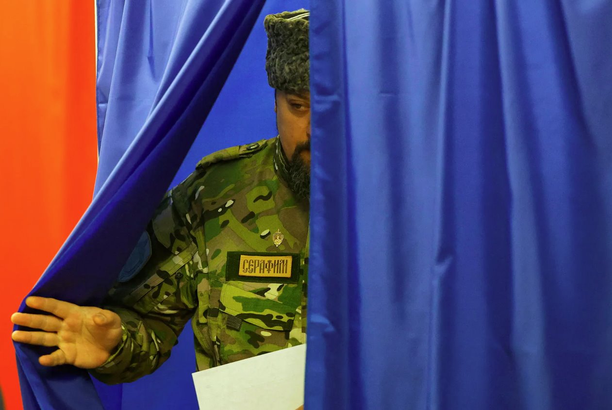 2024年3月16日,在俄羅斯控制的烏克蘭頓涅茨克,俄羅斯總統(tǒng)選舉期間。