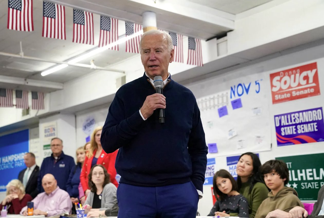 美國總統喬&middot;拜登于2024年3月11日訪問位于美國新罕布什爾州曼徹斯特的競選現場辦公室時發表講話。