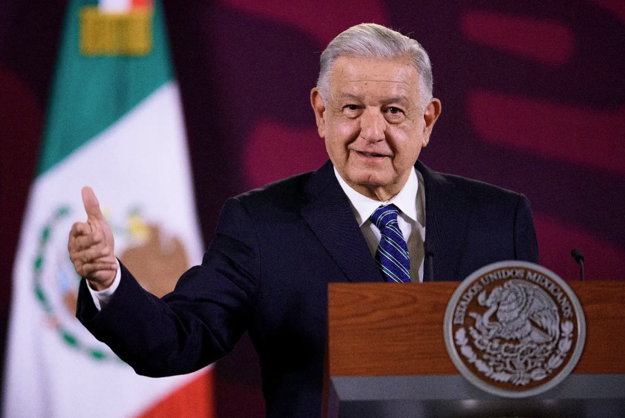 墨西哥總統安德烈斯·曼努埃爾·洛佩斯·奧夫拉多爾于2024年3月20日在墨西哥墨西哥城國家宮舉行的例行新聞發布會上發表講話。