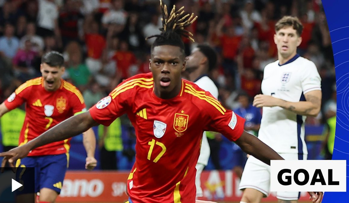 亞馬爾和威廉姆斯配合默契,為西班牙打進決賽第一個進球。