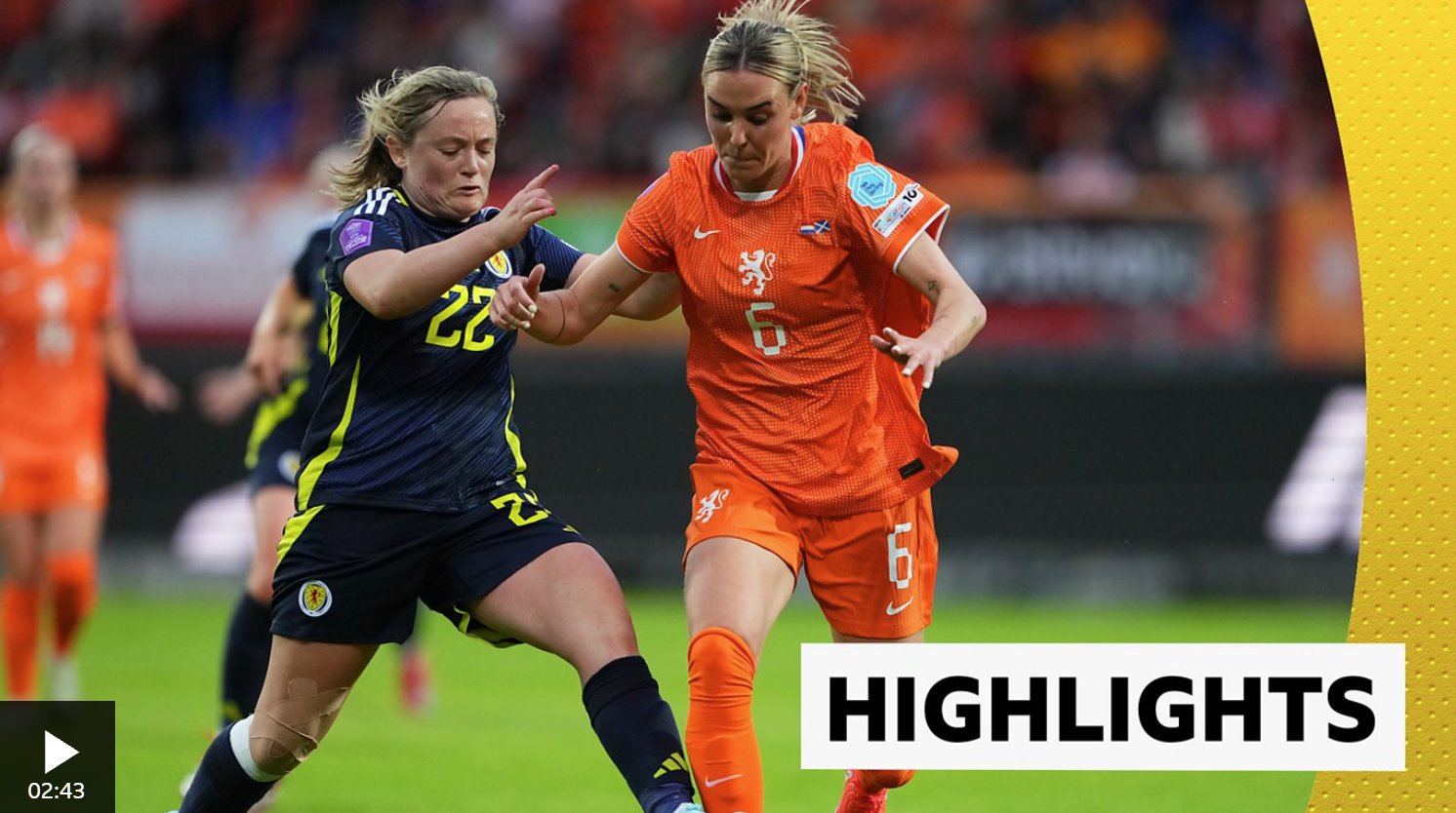 歐洲女子國家聯(lián)賽荷蘭1比1蘇格蘭戰(zhàn)平