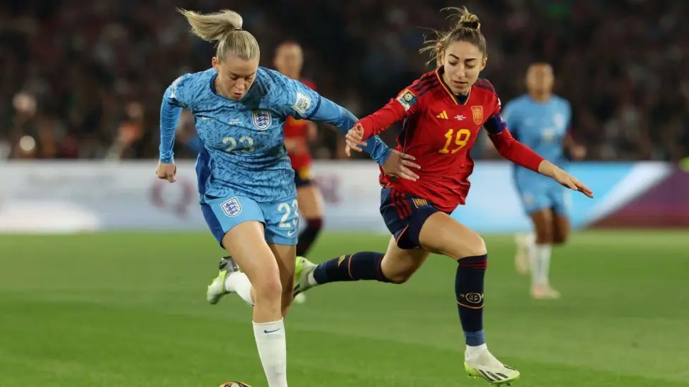 2023年女足世界杯決賽中,英格蘭隊以0-1負于西班牙隊