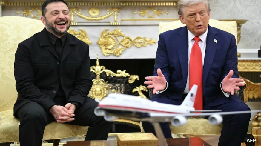 身穿黑色夾克的澤連斯基周一會見了美國總統唐納德·特朗普