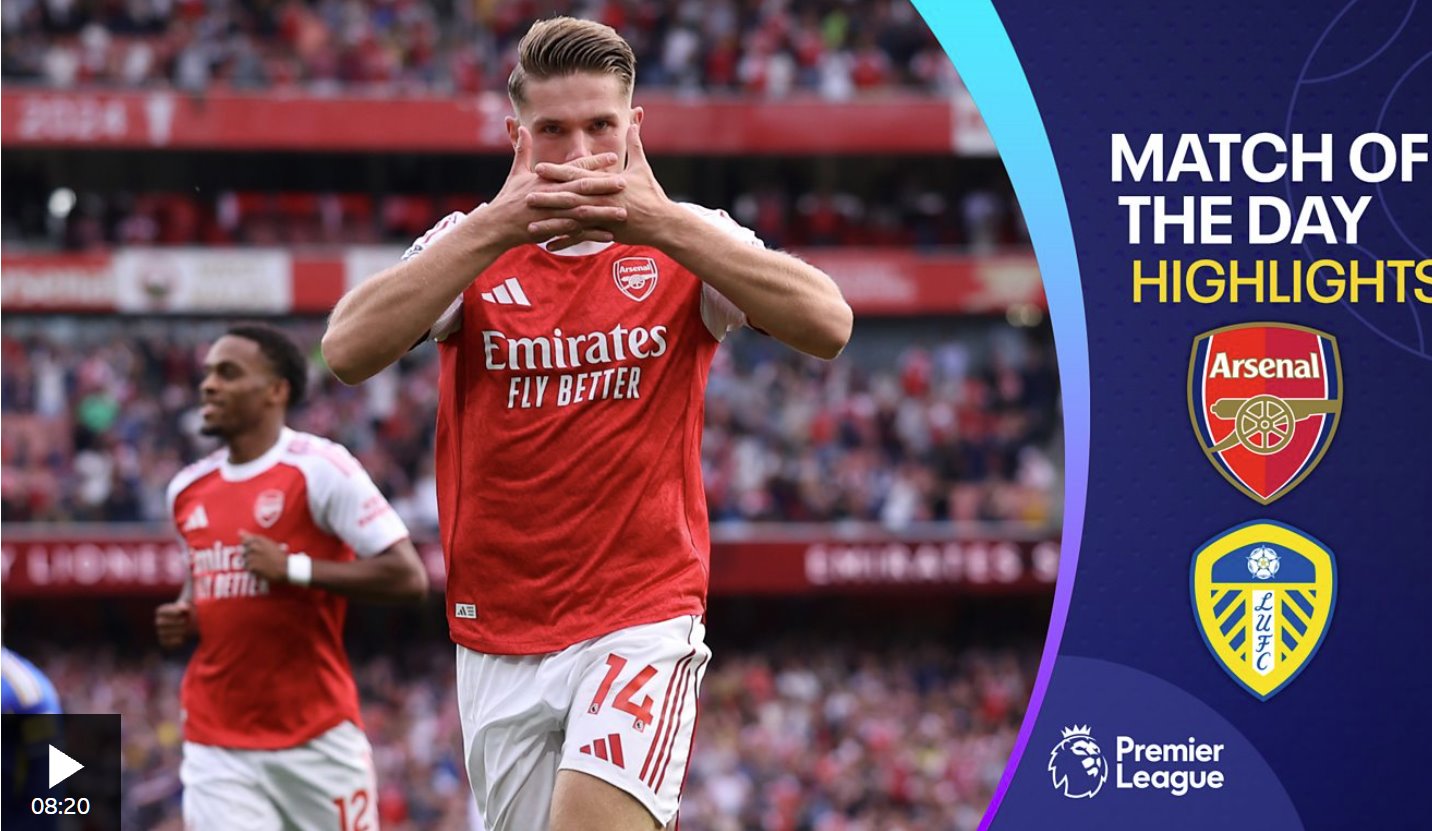 薩卡和厄德高因傷下場,阿森納五球大勝利茲聯(lián)