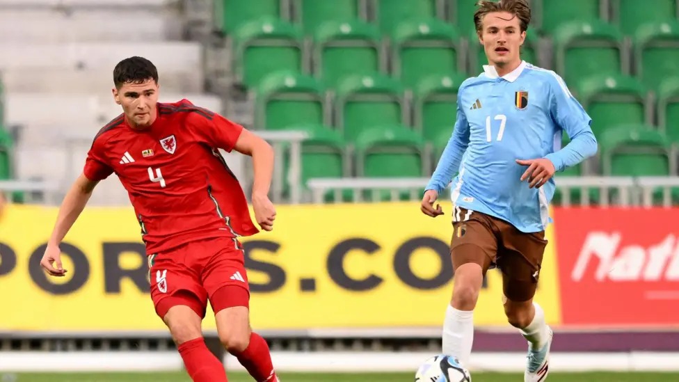 威爾士隊的埃德·詹姆斯在對陣比利時隊的比賽中被罰下場