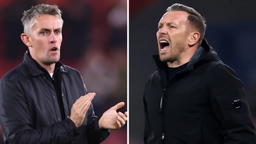 伊普斯維奇鎮(zhèn)隊主教練基蘭·麥肯納和威爾士隊主教練克雷格·貝拉米