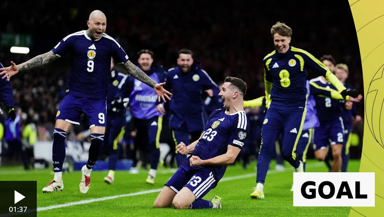 麥克萊恩中場(chǎng)遠(yuǎn)射破門(mén),鎖定蘇格蘭世界杯參賽資格。